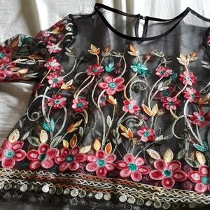 Flowered, mesh crop top